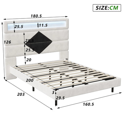 Rosahqnda Schwebebett 140*190cm Doppelbett Rahmen 160*200cm mit LED&USB Polsterbett Erwachsenenwohnung Jugendbett Samt