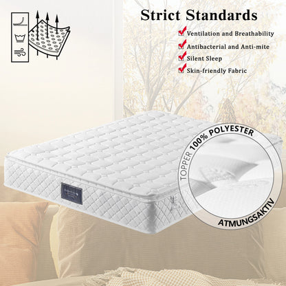matratzen 140x200 90x200 160x200cm 7 Zonen Kaltschaum Matratze, Taschenfederker, Härtegrad H3, 25cm Höhe,versteppter Mikrofaserbezug-Topping