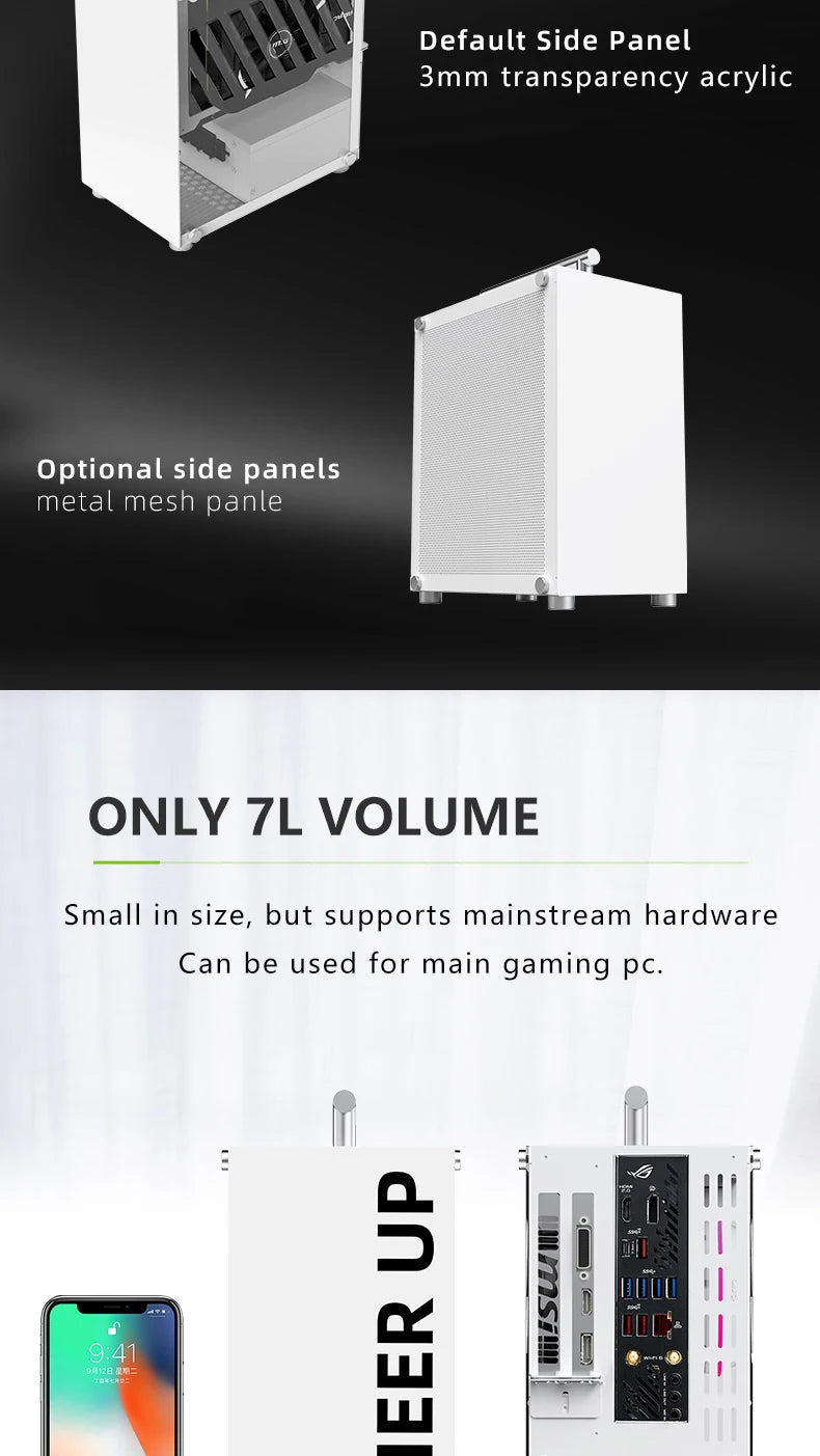 METALFISH T40 Mini ITX Black Case 7L Gaming Computer Chassis Compact transparent PC Support SFX PSU/70mm Cooler With Handle.