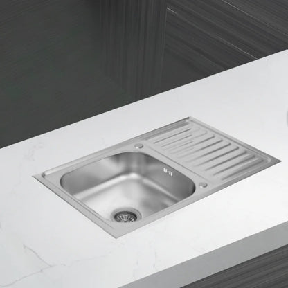 Küchenspüle aus Edelstahl, 80 x 60 cm, mit Abtropffläche, Einzelschüssel, Wasserhahnloch, umschaltbar auf der Oberseite