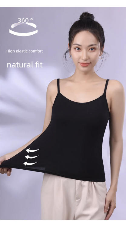 Solid Color Sling Vest for Women with Built-in Bra Pads, Adjustable Shoulder Straps - Summer Inner Layer Top.