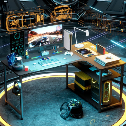 COMHOMA Schreibtisch Gaming Tisch mit Regal, Eckschreibtisch mit USB-Ladeanschluss und Steckdose, 120cm Computertisch L Form, PC