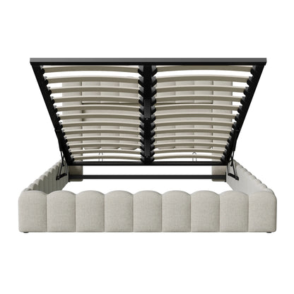 Rosahqnda Upholstered Bed 140x200cm,Storage Bed with LED and USB Charging,for Adults,Teen Bedrooms,Gray, Beige,Linen