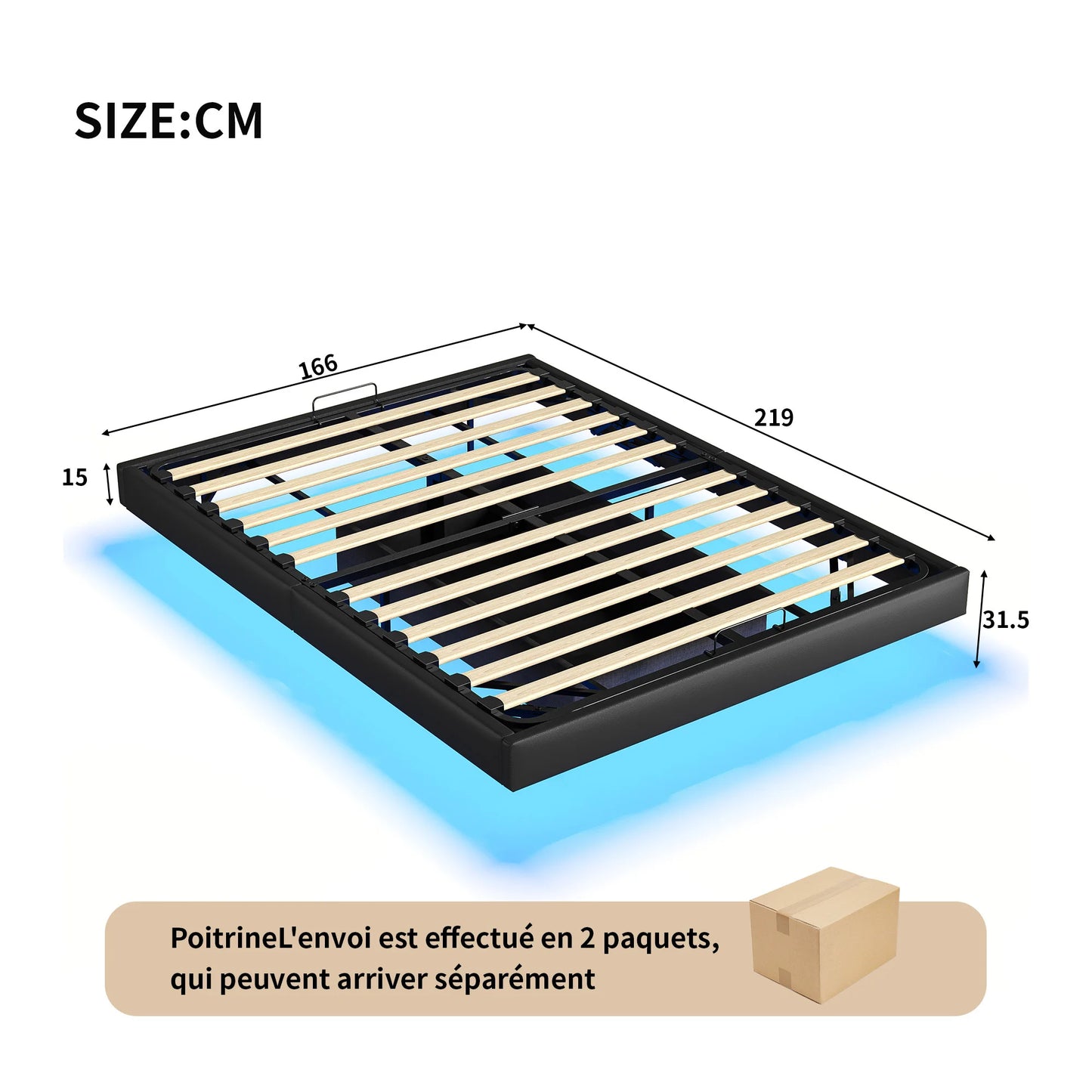 Polsterbett, 140 x 200 cm, mit Stauraum und Lattenrost, schwimmender Bettrahmen mit LED-Licht, Doppelbetten, hydraulische, PU