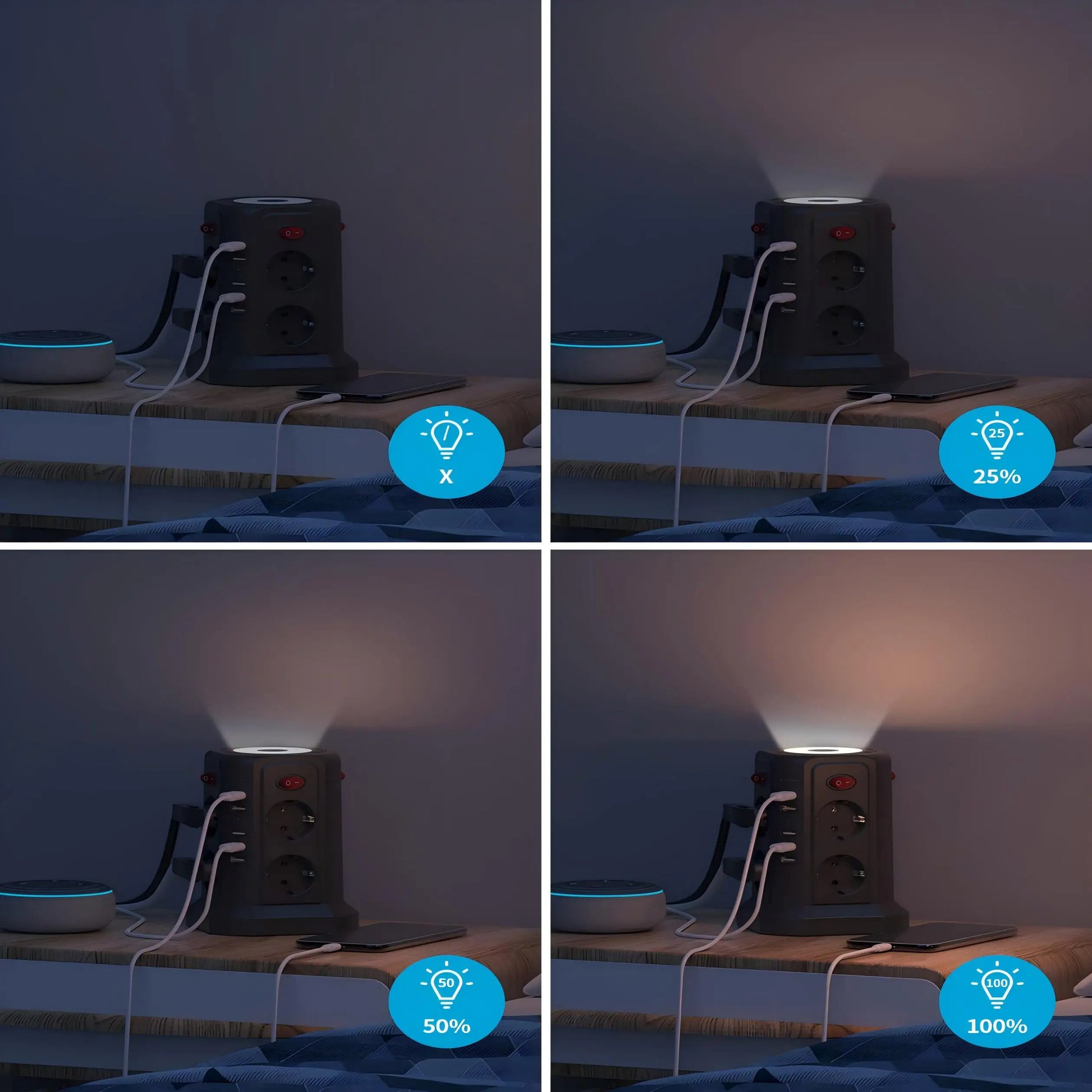 EU-Multifunktionssteckdosenturm mit 8 Positionen und 5 USB-Anschlüssen, unabhängiges Steuerschalterdesign für Steckplatinen im Home Office.