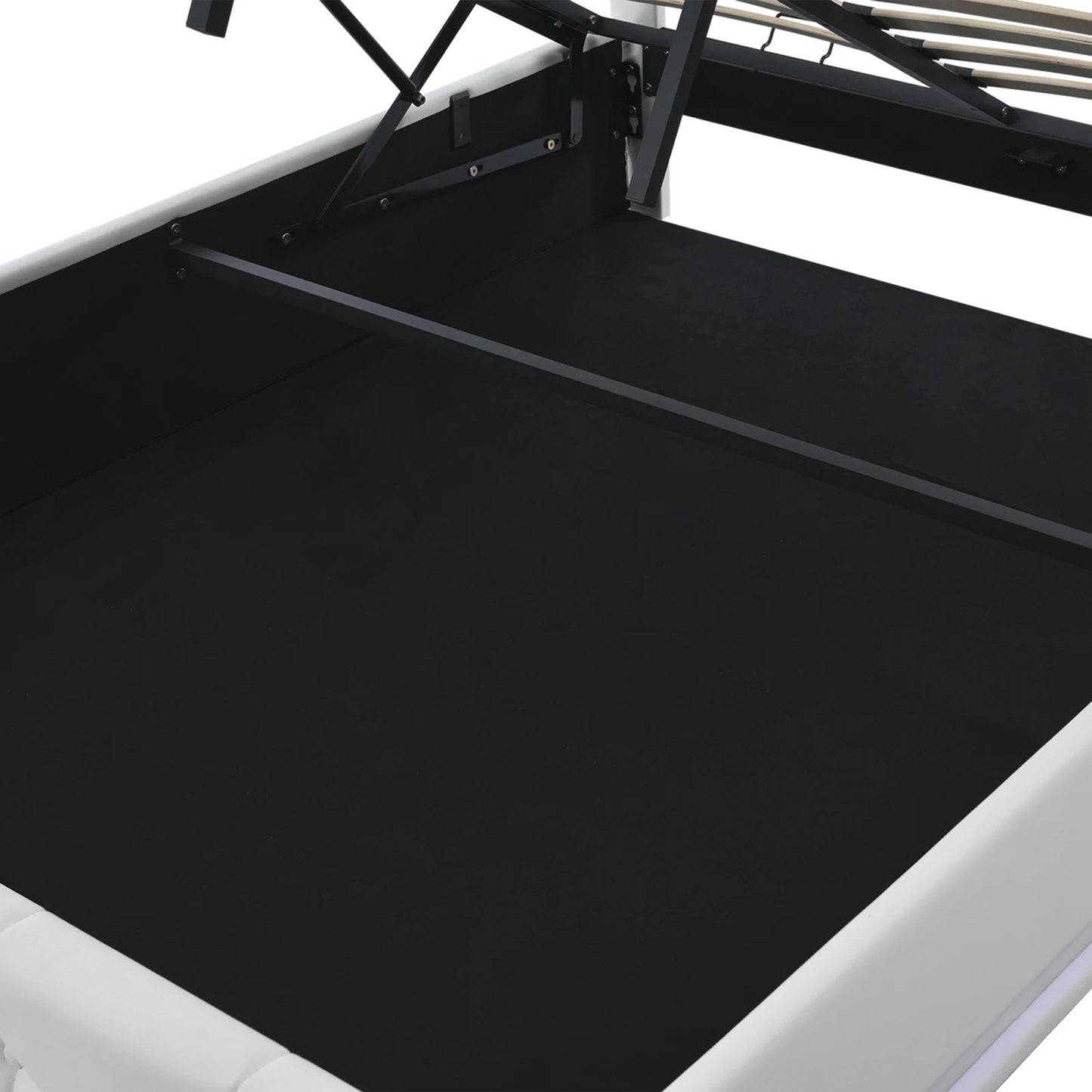 Rosahqnda gepolstertes Doppelbett 140 x 200 cm, LED-Beleuchtung, Doppelbett mit Stauraum, Kinderbett, Jugendbett, weißes PU-Leder