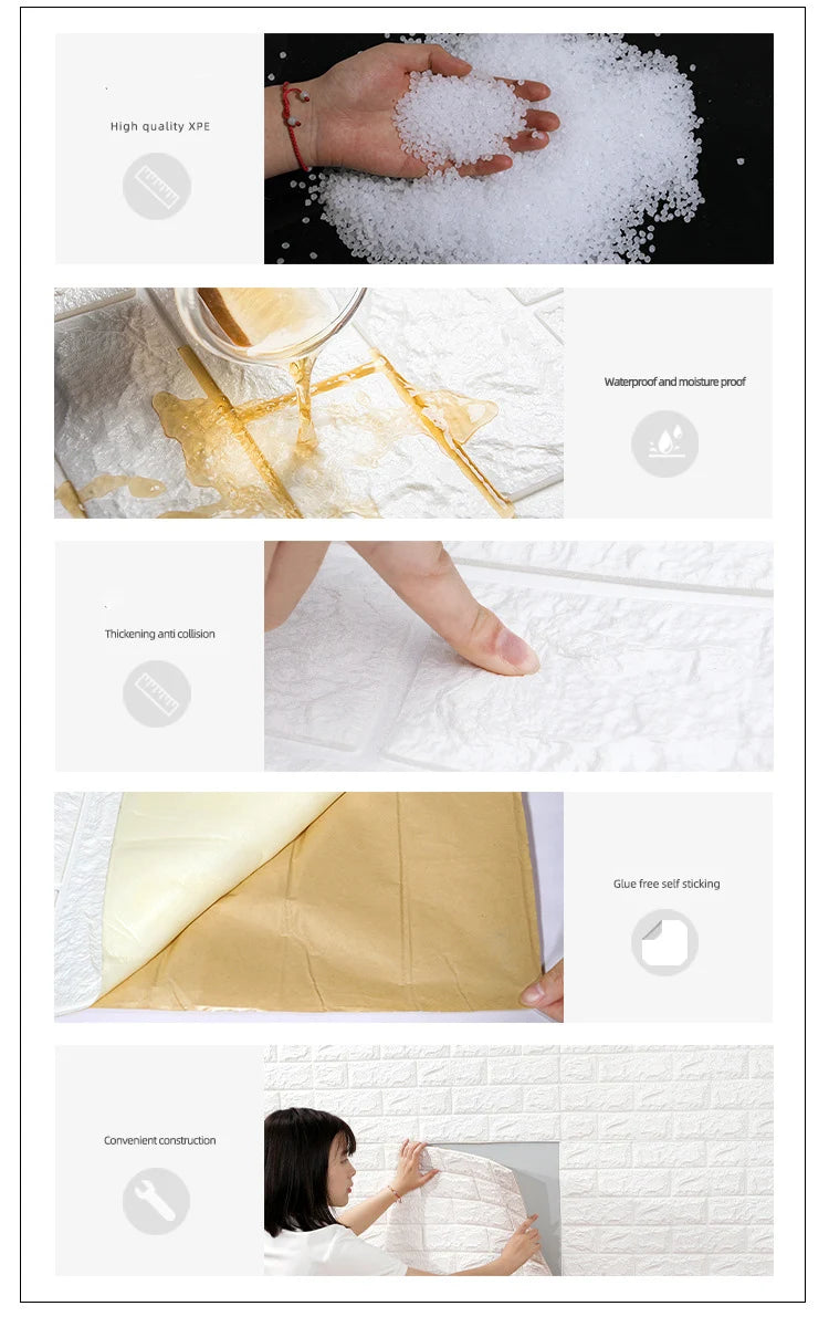 1-30Pcs 35cmx30 3D Wall Panels Stickers Wallpaper DIY Waterproof for Living Room Bedroom Kitchen Background Decoration