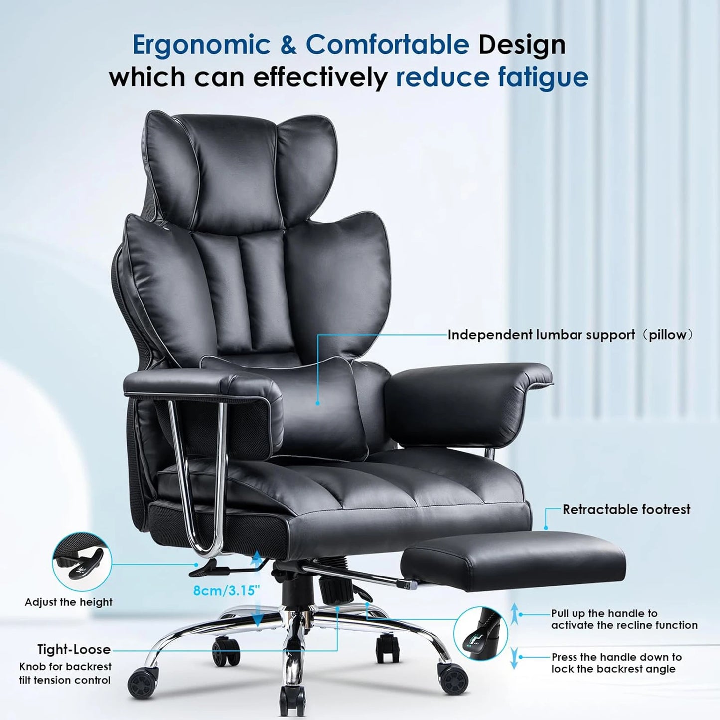 naspaluro Executive Office Chair Desk Chair PU Computer Recliner Ergonomic Office Chair with Footrest Heavy Duty Leather Office