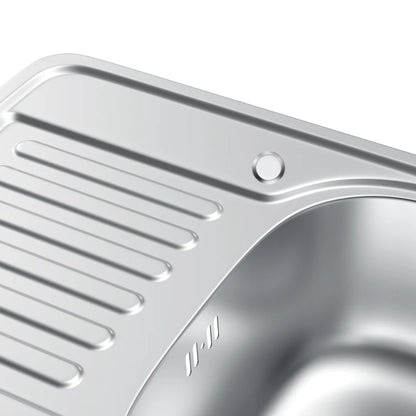 66 x 42 cm großes Edelstahl-Küchenspüle mit Abtropffläche, silbrige Einzelschüssel-Spüle aus Inox, linke/rechte Installation