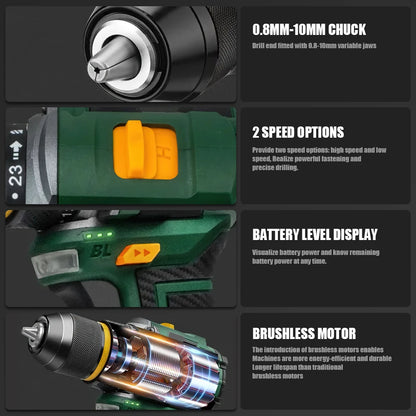 55N.M 10MM 23 + 1 Drehmoment Bürstenlosen Elektrischen Schlagbohrmaschine Metall Ratsche Chuck Akku-bohrschrauber Elektrische Schraubendreher DIY power Tools
