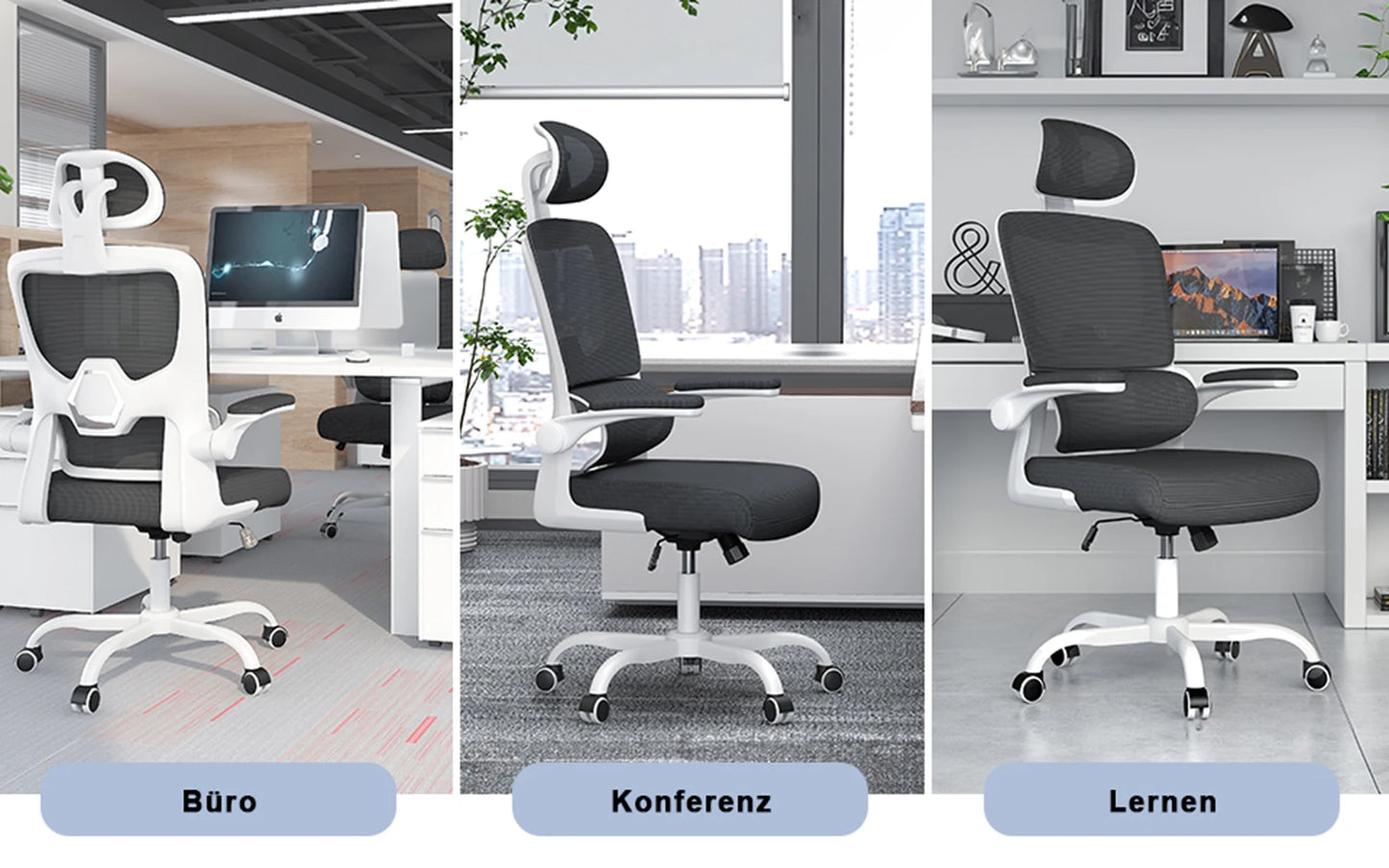 Ergonomic Office Chair Desk Chair with Folding Armrests Height-Adjustable Breathable Backrest Swivel Gaming Chair