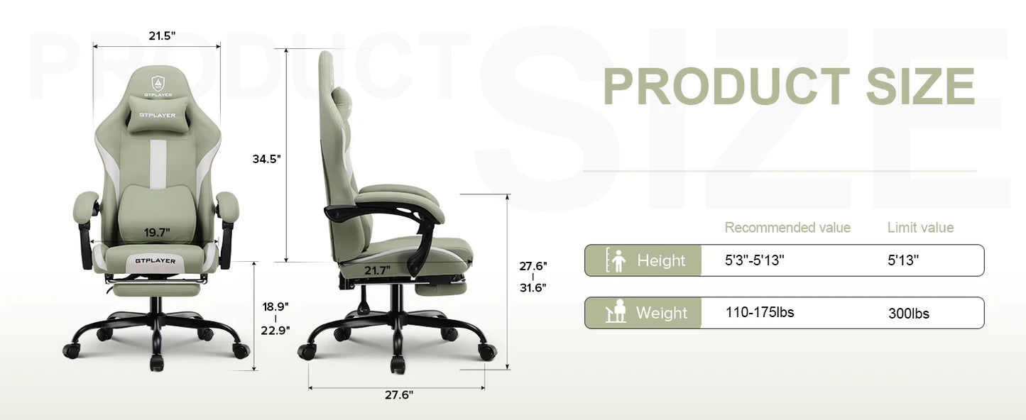 GTPLAYER Gaming Stuhl, Gamer Stuhl, Atmungsaktiver Bürostuhl aus Hochwertigem Stoff, Ergonomischer PC-Stuhl, Verstellbarer