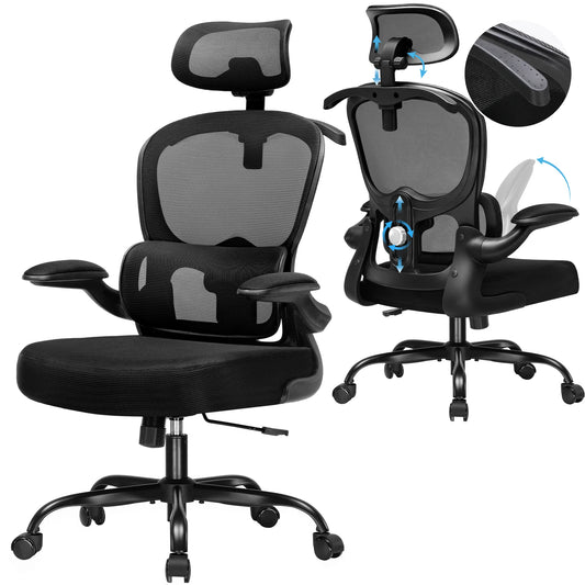 COMHOMA Bürostuhl Ergonomisch, Schreibtischstuhl mit 3D Kopfstütze und Lendenwirbelstütze, Integriertes Kleiderhaken-Design