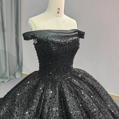 Jancember 6679 Black Off Shoulder Teenage Sequins Birthday Party Formal Quinceanera Dresses