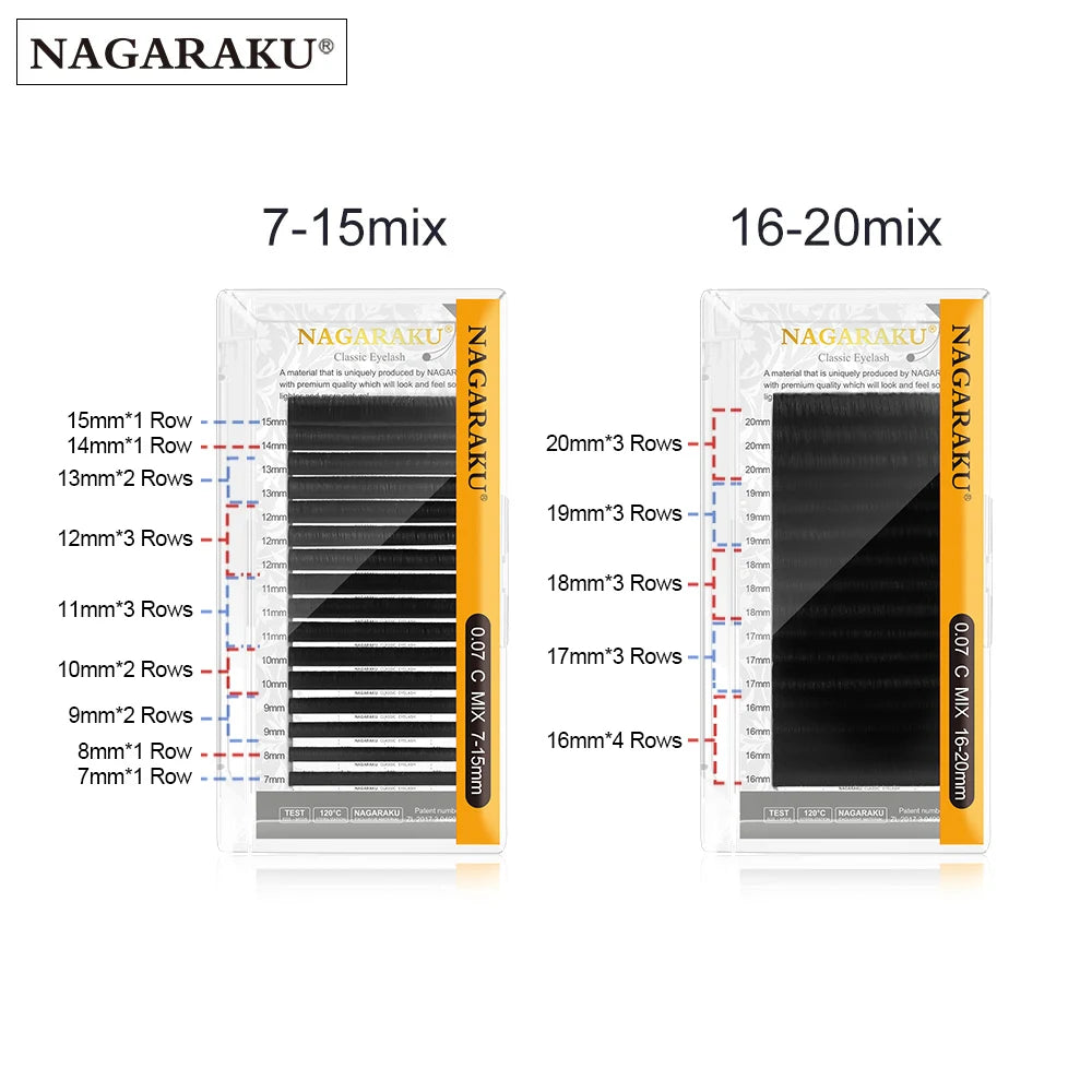 NAGARAKU Classic 16rows/case 7~25mm Mix Premium Natural Synthetic Mink Individual Eyelash Extension Supplies Makeup Cilios.