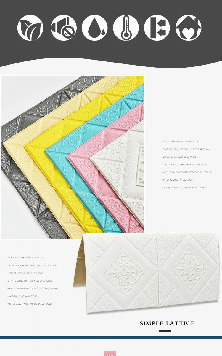 10Pcs 70*70cm Ceiling Wallpaper 3D Brick Waterproof Wall Stickers Foam Wall Paper Self-Adhesive Home Decor