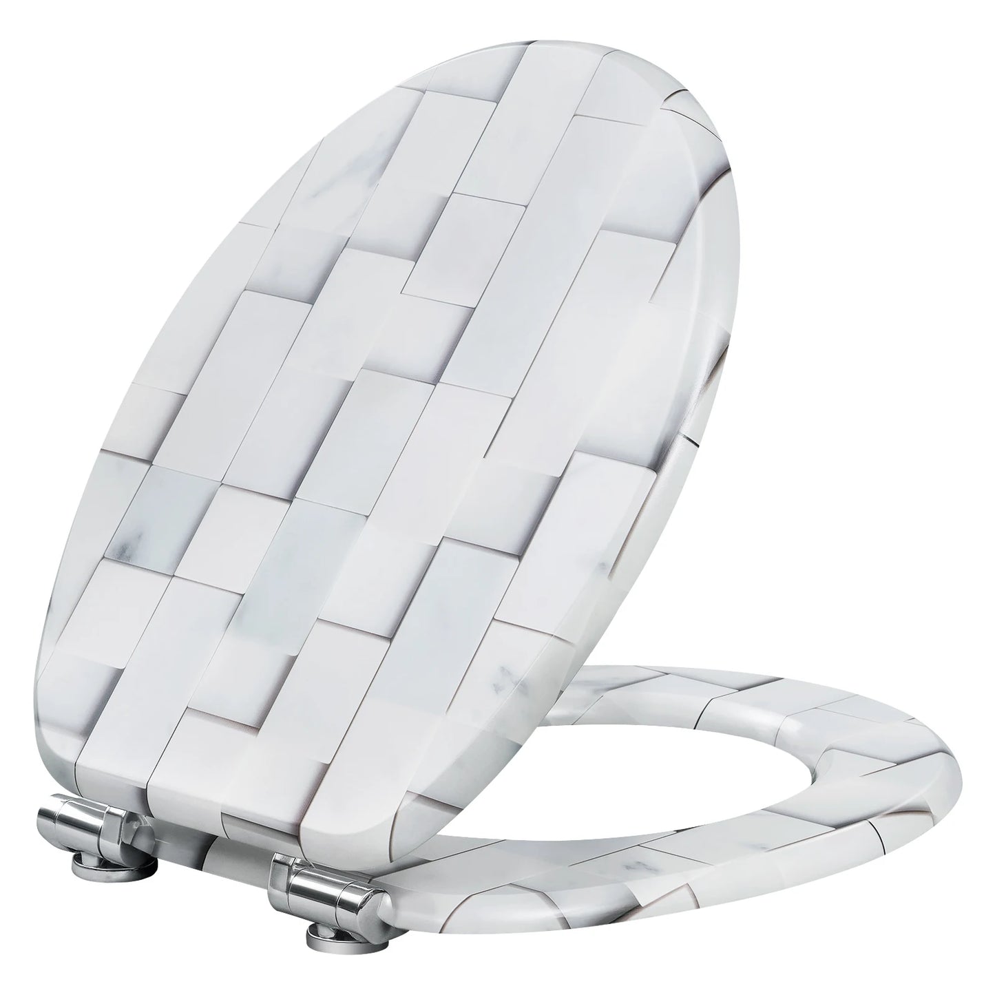 O-förmiger Toilettensitz, verstellbare Scharniere, Toilettendeckel mit Motiv, Soft-Close-Mechanismus für Badezimmer