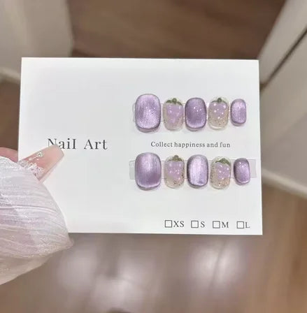 10pcs Ballet Short Nail Tips Set-Glossy Finish Polka Dot & Solid Color Designs with 3D Bow Accents Nail Art for Women and Girls.