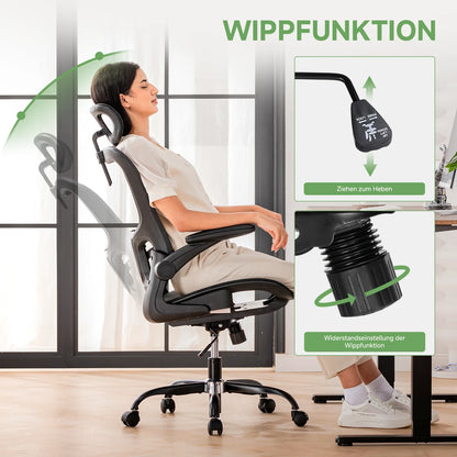 GTPLAYER Bürostuhl Ergonomisch, Schreibtischstuhl mit Verstellbarer Kopfstütze,Gaming Stuhl Wippfunktion, Chefsessel aus Mesh