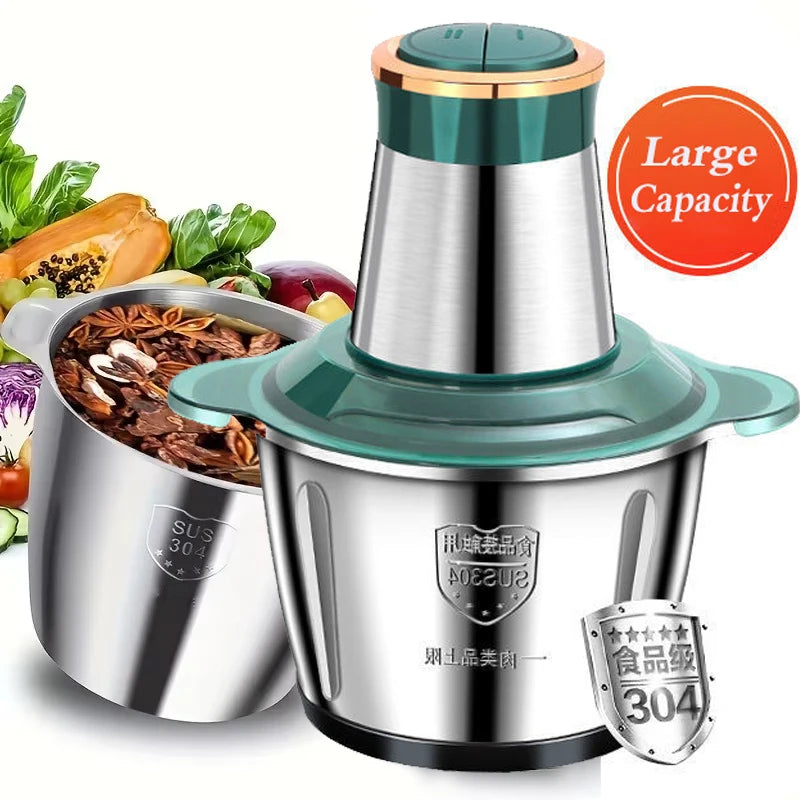 2Speeds 304Stainless Steel Electric Chopper Meat Grinder Mincer Food Processor Slicer Vegetable Food Chopper Meat Slicer Machine.