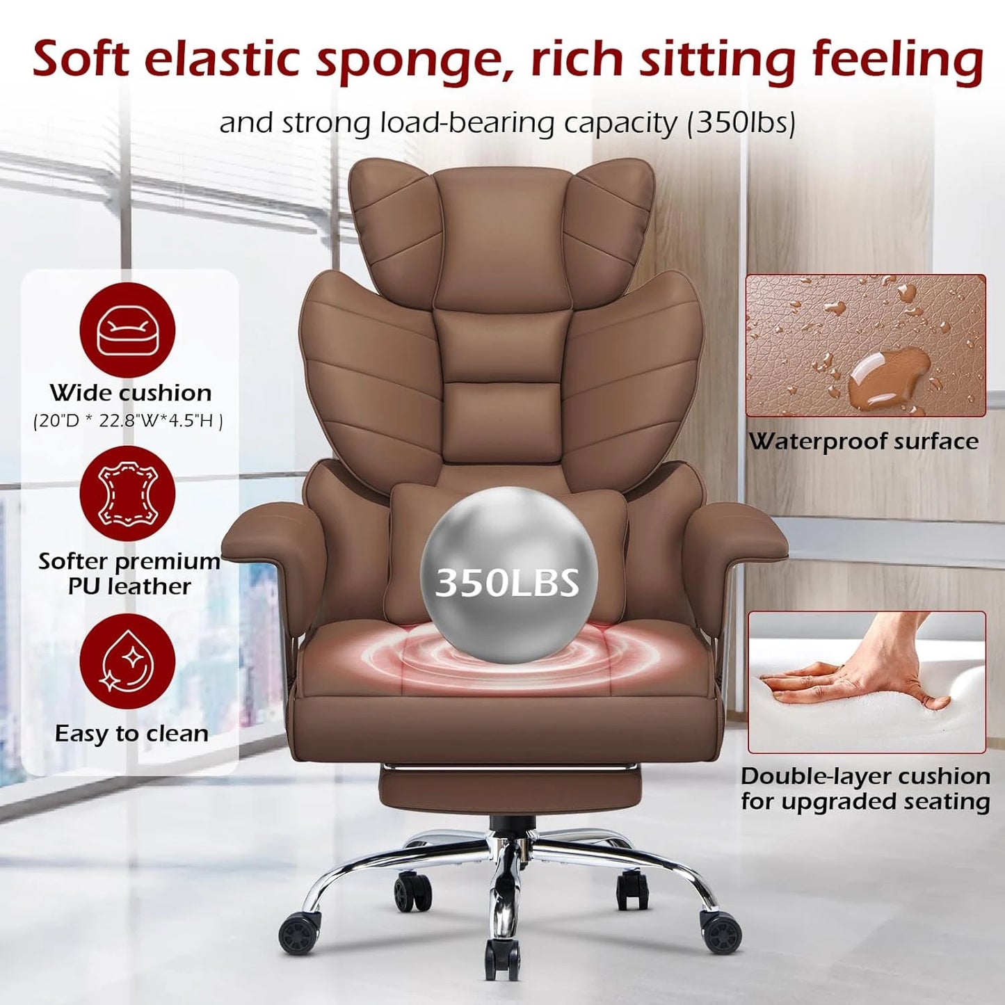Desk Chairs Ergonomic Office Chair PU Leather Computer Chairs Adjustable Big High Back Executive Chair Swivel Chair