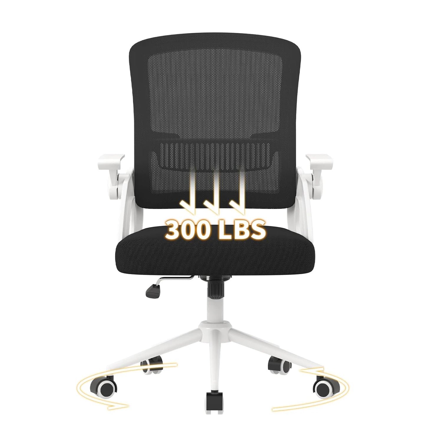 Office Chair Ergonomic Mesh Flip-Up Arms Office Chairs with Mid Back Cushion Lumbar Support Gaming Chair for Home