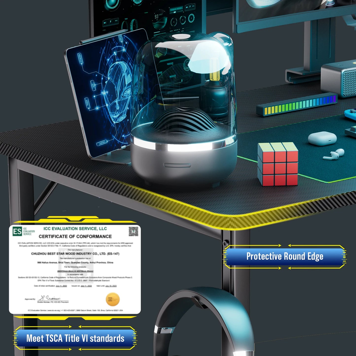 COMHOMA Schreibtisch Gaming Tisch mit Regal, Eckschreibtisch mit USB-Ladeanschluss und Steckdose, 120cm Computertisch L Form, PC