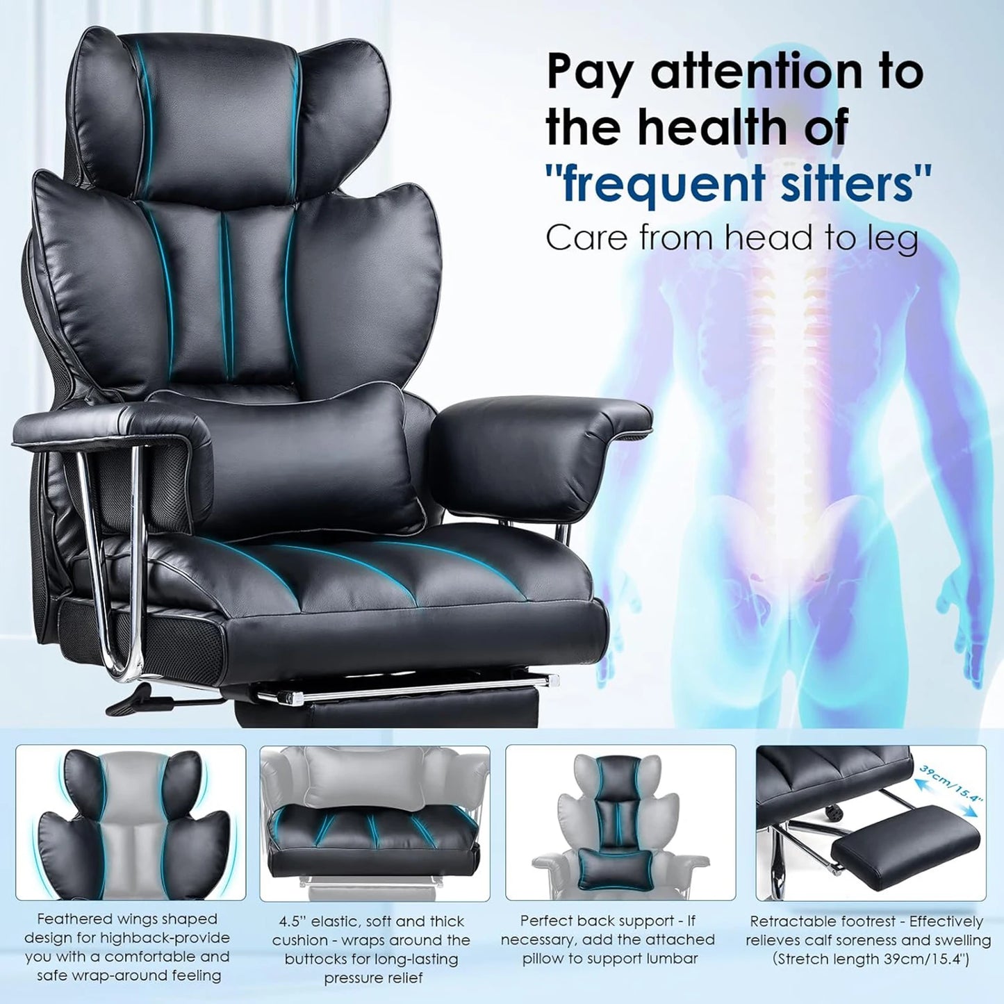 naspaluro Executive Office Chair Desk Chair PU Computer Recliner Ergonomic Office Chair with Footrest Heavy Duty Leather Office