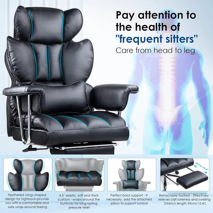 naspaluro Executive Office Chair Desk Chair PU Computer Recliner Ergonomic Office Chair with Footrest Heavy Duty Leather Office