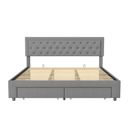 Rosahqnda Bett mit Stauraum, 160–180 x 200 cm, mit Schubladen gepolstert, Doppelbett, hydraulisches Bett, Jugendbett, Wohnungsbett, Samt, Beige/Grau