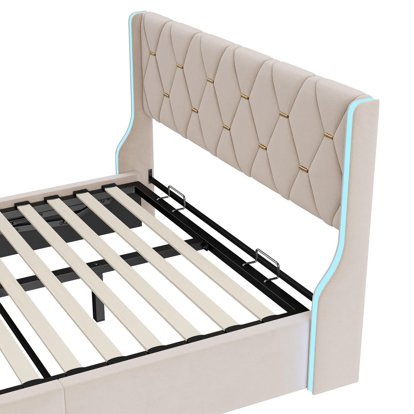 Polsterbett Doppelbett 140x200 cm, Bett mit Stauraum und Lattenrost, Bett mit LED, Stauraumbett mit Bettkasten und Kopfteil