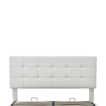 Rosahqnda gepolstertes Doppelbett 140 x 200 cm, LED-Beleuchtung, Doppelbett mit Stauraum, Kinderbett, Jugendbett, weißes PU-Leder