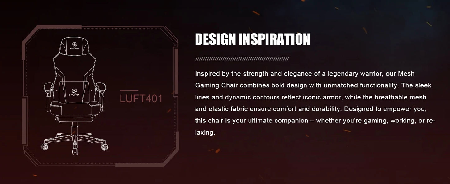GTPLAYER Gaming Stuhl mit Fußstütze, ergonomischer Bürostuhl mit Netzrückenlehne, Schreibtischstuhl Gaming Sessel aus Stoff