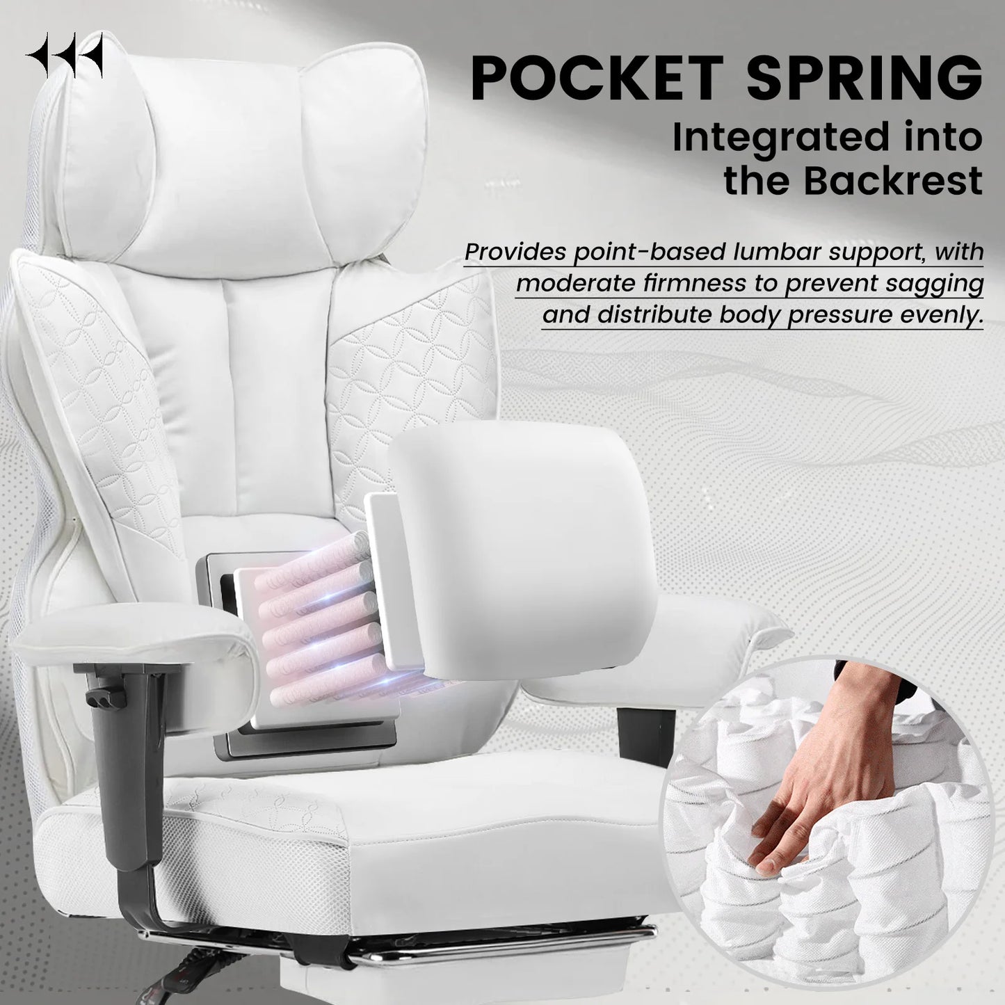 COMHOMA Gaming Stuhl, ergonomischer Bürostuhl, Schreibtischstuhl mit verstellbare Armlehnen, Taschenfederkern-Lendenwirbelstütze