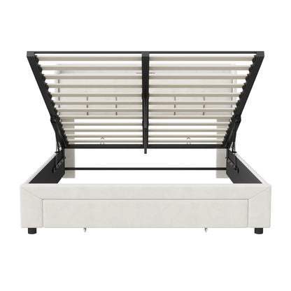 WoodenAura 140x200cm Polsterbett mit USB-C Ladefunktion, Stauraumkopfteil und LED-Beleuchtung und Schubladen, Doppelbett Große