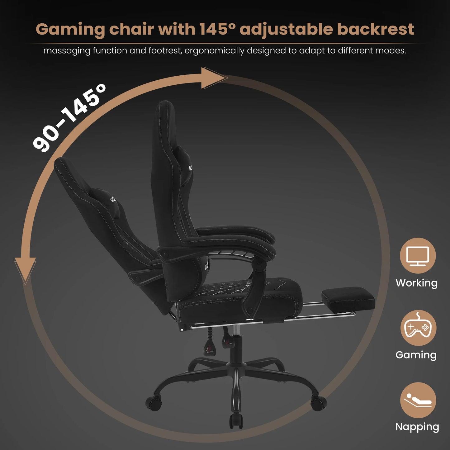 WOLTU Computer-Gamer-Stuhl, ergonomischer drehbarer PC-Gaming-Stuhl mit Taschenfederkissen, Massagefunktion für Büro und Zuhause