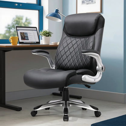 COMHOMA Bürostuhl Ergonomisch, Schreibtischstuhl mit klappbaren Armlehnenmit und Hoher Rückenlehne, Kratzfeste Leder