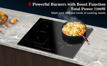 Karinear Built-in 4-Burner Induction Cooktop, electric Induction Hob with Flexzone, Slider Control, Timer, Boost Function, 7200W.