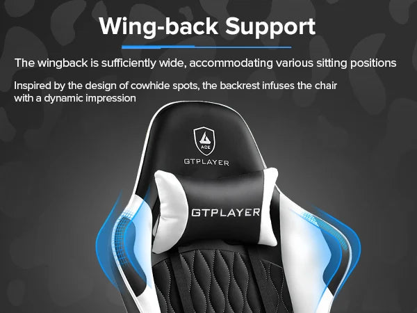 GTPLAYER Gaming Stuhl, Gamer Stuhl, Ergonomischer Bürostuhl mit Fußstütze Verstellbare Lenden und Kopfkissen, Gaming Chair