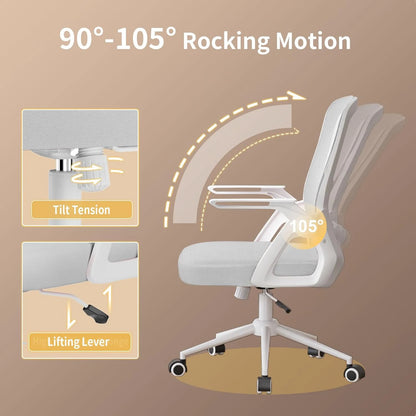 Office Chair Ergonomic Mesh Flip-Up Arms Gaming Chair with Mid Back Cushion Lumbar Support for Home Bedroom Working