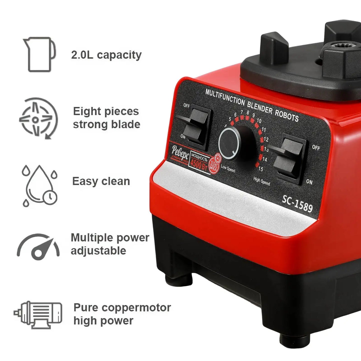 GECOFEER 2 in 1 Electric Blender High Power Heavy Duty Commercial Blender Food Processor Ice Smoothies Kitchen Stationary Mixer.