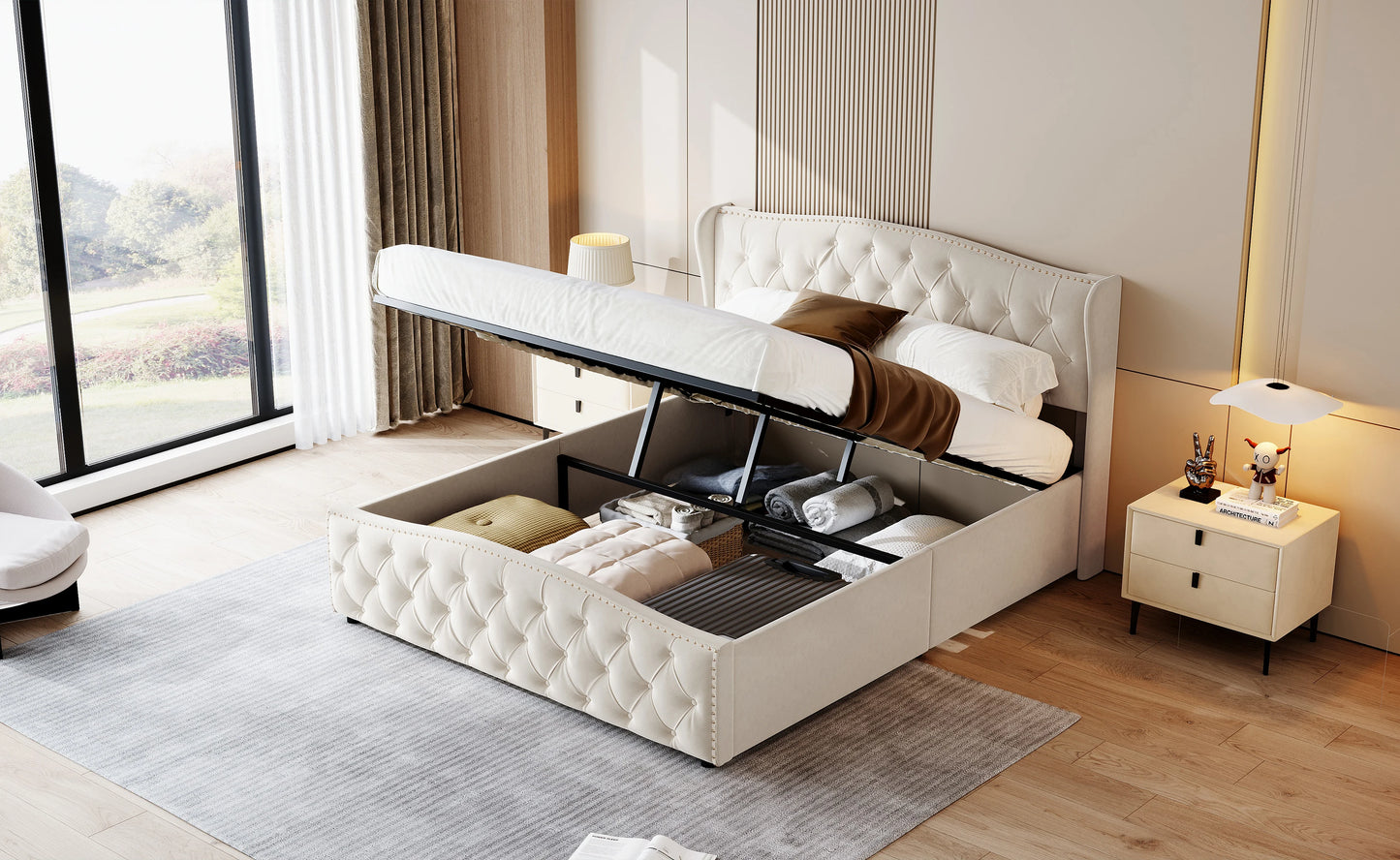 Rosahqnda hydraulisches Bett im modernen Stil, Stilvolles Doppelbett für Jugendliche, Kinder und Erwachsene, ohne Matratze