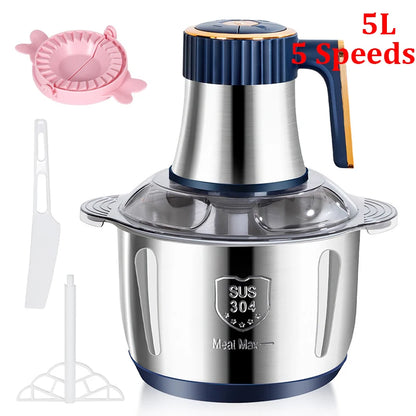 2L/5L Electric Meat Grinder Food Processor Chopper Stainless Steel Kitchen light Machine Chopper Slicer Machine Home Grinder.