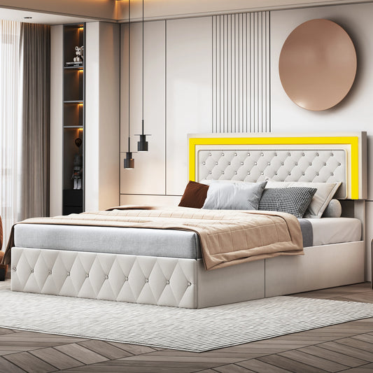 Rosahqnda Modernes Polsterbett, Doppelbett, Bettkasten mit großem Stauraum,stylischer Samt, beige/schwarz, ohne Matratze