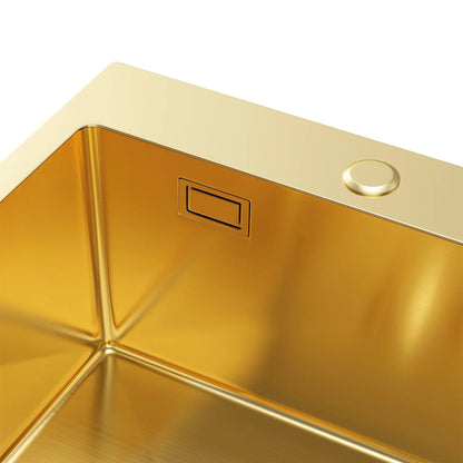 Gold PVD Stainless Steel Kitchen Sink 46x45cm Single Bowl with Faucet Hole, Overflow, Drain Kit, Top mount Design