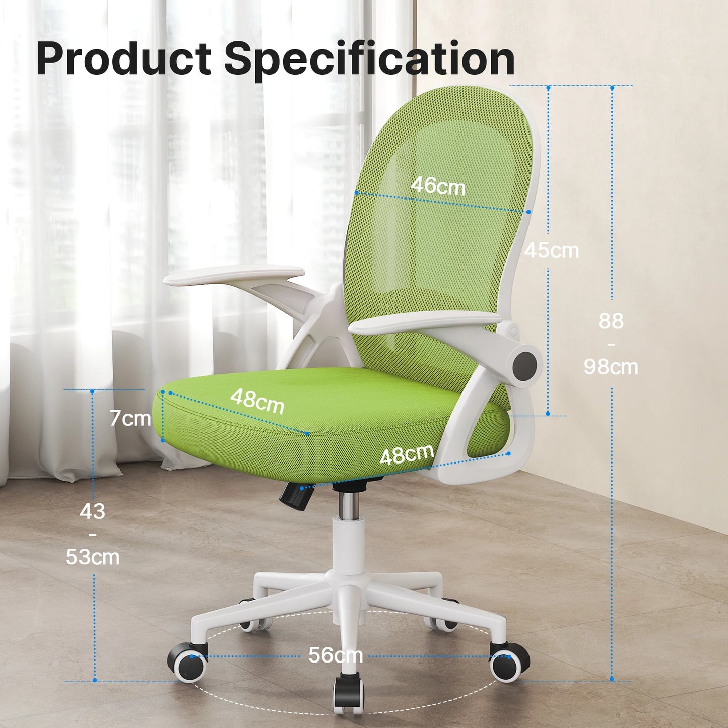 Office Chair Ergonomic Desk Chair Gaming Chairs Mid-Back Mesh Chair Flip-up Armrests Lumbar Support for Home Office