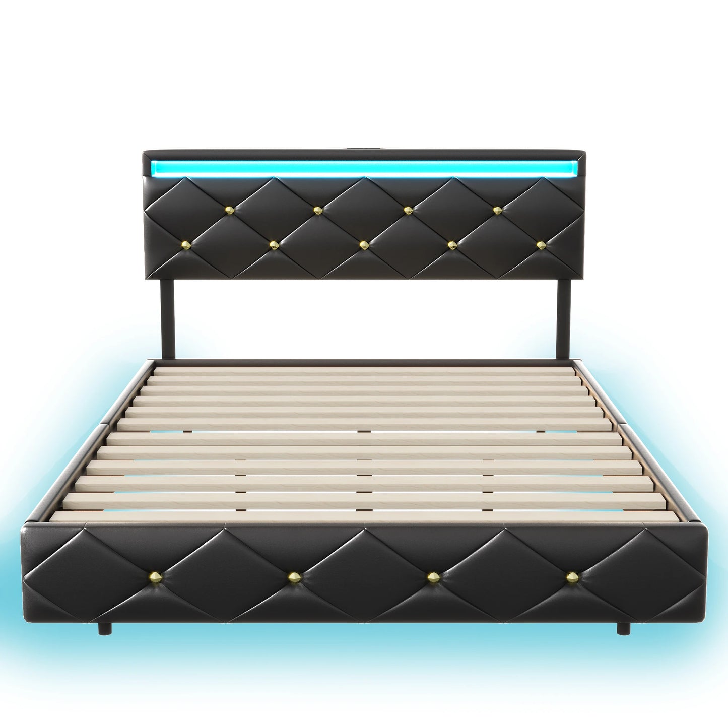 Rosahqnda Schwebebett 140-160*200cm LED USB verstellbares Kopfteil,Doppelpolsterbett Apartmentbett Jugendbett Gästebett,PU