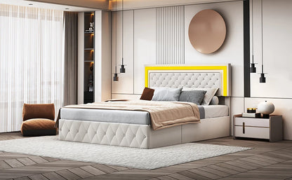 Rosahqnda Doppelbettgestell 140–160–180 x 200 cm, verstellbares LED-Kopfteil, hydraulisches Bett mit Stauraum, gepolstertes Jugendbett, Samt