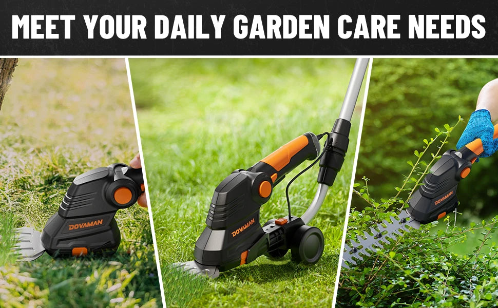 DOVAMANN 3-in-1 7,2 V Akku-Rasenschere mit Teleskopgriff, 2 Klingen (90/170 mm), zum Kanten und Gartenschneiden