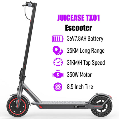 JUICEASE TX01 Electric Scooter for Adults 7.8Ah 350W Powerful Motor up to 31KM/H Speed Smart APP Electric Scooter with 5.2 Chips.